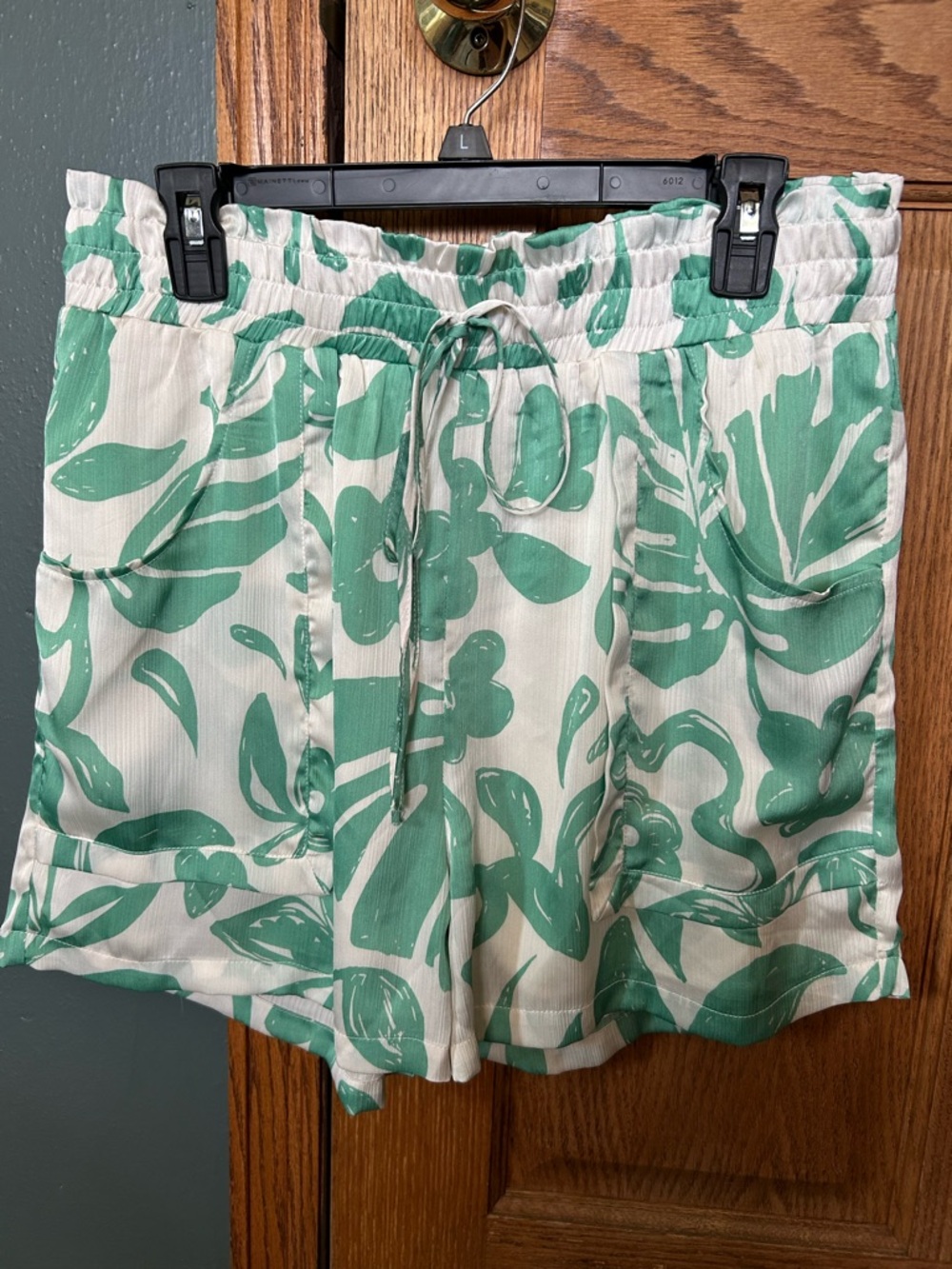 BiBi Cream Shorts with Green Print